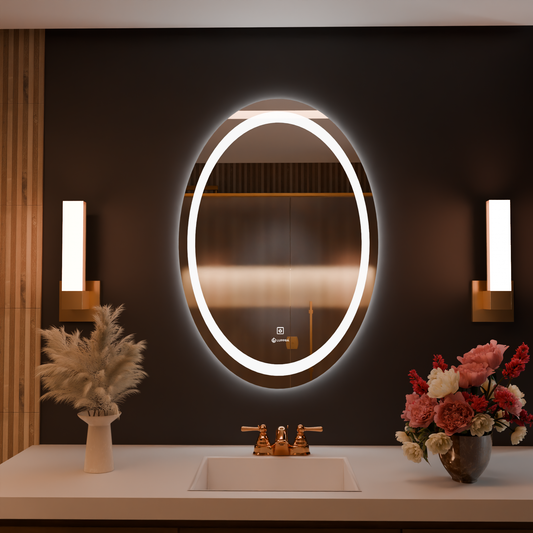 LUPPRA 18x24 Inch Oval LED Wall Mirror with Smart Touch Sensor, 3 Color Adjustable Lighting (Warm, Natural, White) – Modern Wall-Mounted Smart Mirror for Bathroom, Bedroom & Living Room (Oval 1)