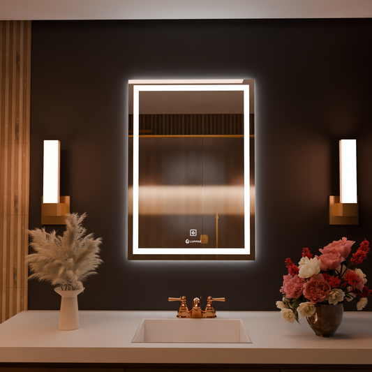 LUPPRA Glass Oval 18X24 Inch Wall-Mounted LED Mirror with Smart Sensor and 3-Color Light (Warm, White, Natural) | Mirror Light, Wash Basin Wall and Fancy Washbasin Mirror,Smart LED Design