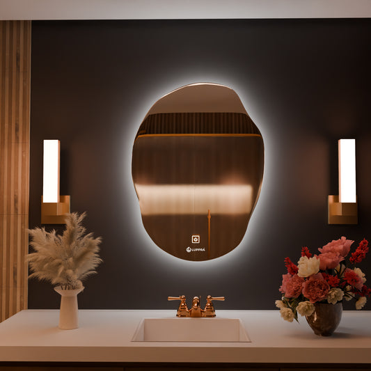 LUPPRA 18x24 Inch Wall-Mounted LED Mirror with Smart Sensor and 3-Color Light (Warm, White, Natural) | Wash Basin Wall and Fancy Washbasin Mirror,Smart LED Design