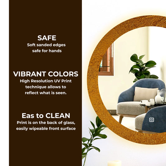 LUPPRA Glass Round Unique UV Printed Design led Mirror 3 Led Lights(Warm,White,Natural White,Size 24X24 Inch).