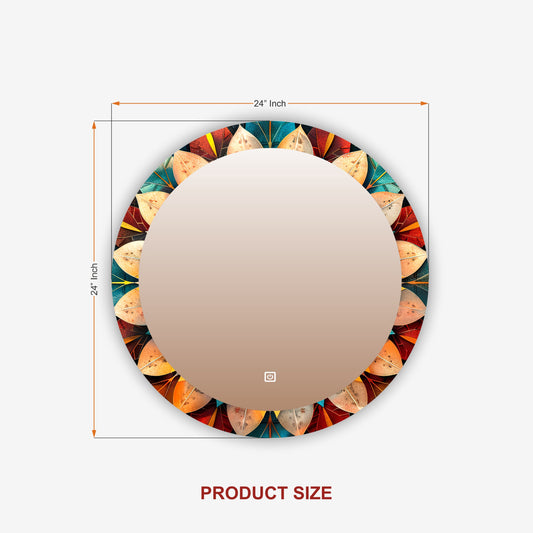 LUPPRA Round 24x24 Inch Wall-Mounted UV Printed LED Mirror 3-Color Light (Warm, White, Natural) | Wash Basin Wall , Fancy Washbasin ,Smart LED Design.