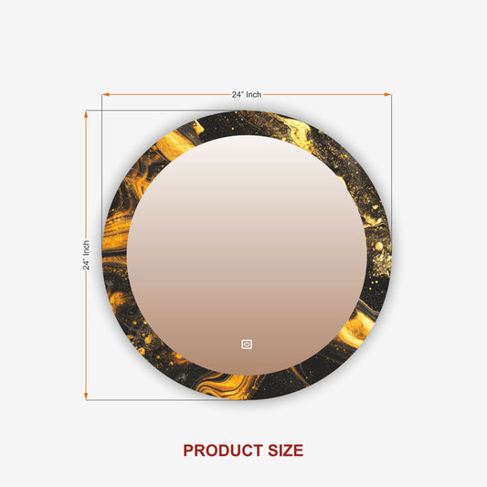 LUPPRA 24X24 inch Round UV Printed Decorative LED Mirror with Led Light for Wash Basin with Smart 3 Light Tone (Cool White,Natural White and Warm White).