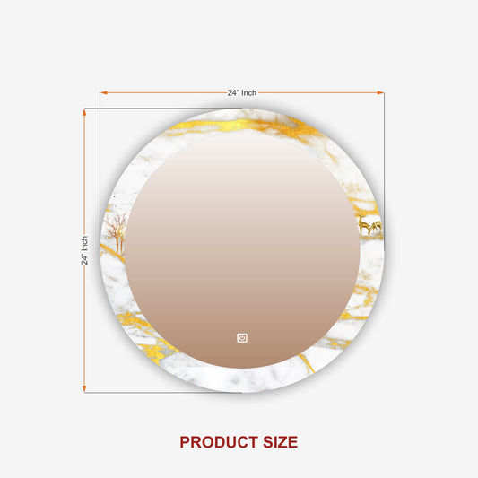 LUPPRA Round 24X24 Inch Touch Sensor UV Printed Design LED Mirror With 3 Light tone (Warm,White,Natural White).