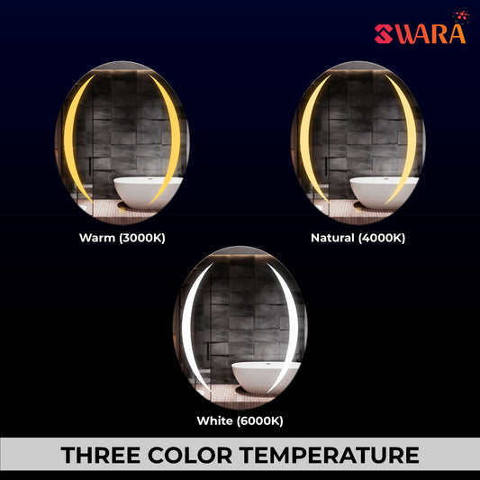LUPPRA 18x24 Inch Oval LED Wall Mirror with Smart Touch Sensor, 3 Color Adjustable Lighting (Warm, Natural, White) – Modern Wall-Mounted Smart Mirror for Bathroom, Bedroom & Living Room (Oval 4)