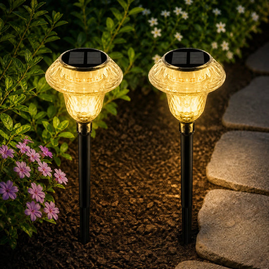 LUPPRA Solar Garden Lights Outdoor Waterproof – Free Standing Solar Light Set, Pack of 2