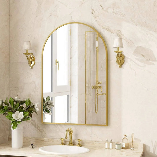 LUPPRA 12x18 Inch Arched Wall Mirror – Gold Finish Plastic Frame, Decorative Vanity Mirror for Bathroom, Bedroom, Living Room & Entryway