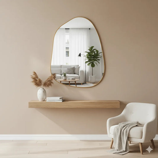 LUPPRA Irregular Wall Mirror 12x18 Inch – Stylish Gold Plastic Frame, Contemporary Wall-Mounted Mirror for Home Décor & Vanity