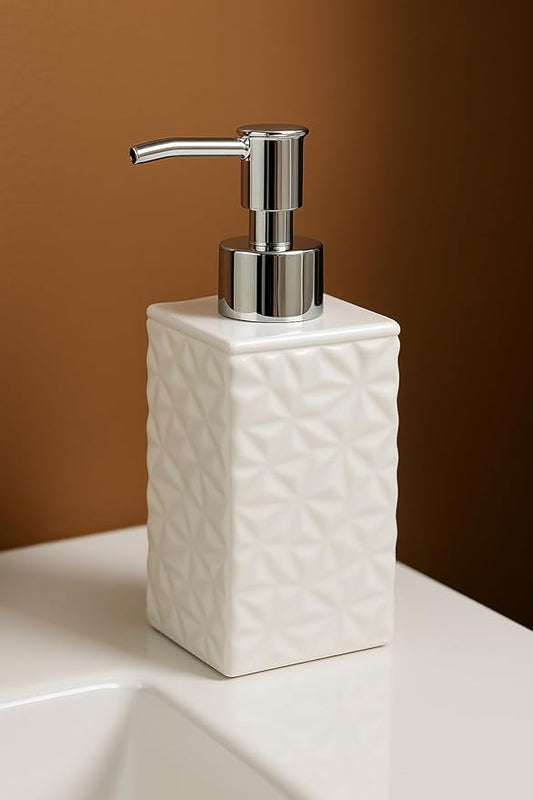 Smart Pump 400 ml All-in-One Liquid Dispenser for Hand-Wash Dish Soap Shampoo | Leak-Proof BPA-Free Pump Bottle with Silver Glossy Finish for Wash Basin & Kitchen (White Grey)