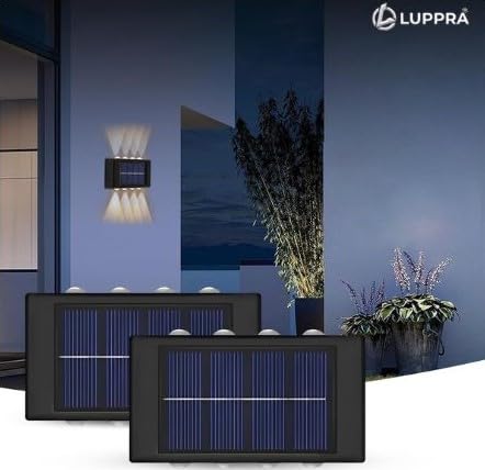 Solar 8 LED Up & Down Wall Light – IP65 Waterproof Dual Direction Outdoor Lamp with Sensor for Garden, Porch & Patio (Pack of 2)