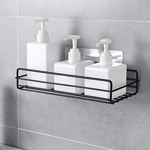 LUPPRA 5-Piece Bathroom Wall Organizer Self-Adhesive Shelf Set with Hooks Ms Metal Wall Mounted Shelves Black