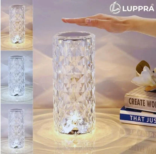 Luppra LED Table Lamp with Remote – Intelligent Rose Crystal & Moon Touch Light, USB Charging, Cylindrical Design