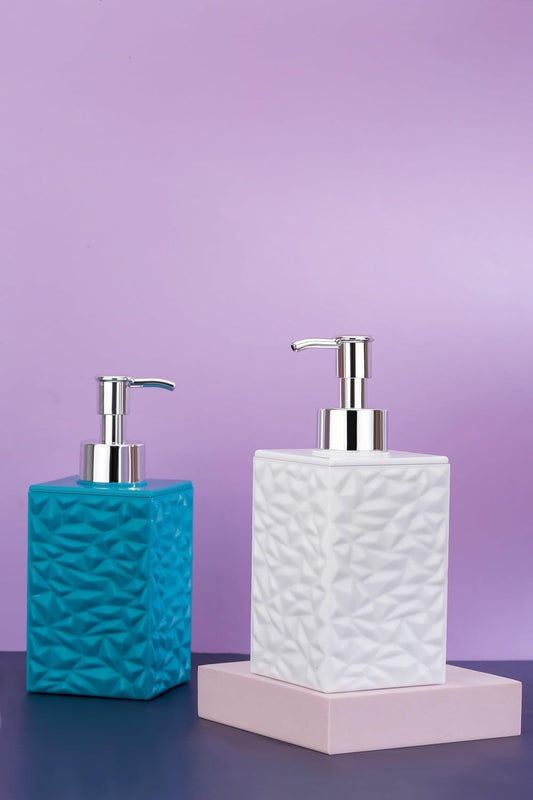 Smart Pump 400 ml All-in-One Liquid Dispenser for Hand-Wash Dish Soap Shampoo | Leak-Proof BPA-Free Pump Bottle with Silver Glossy Finish for Wash Basin & Kitchen (Blue White)