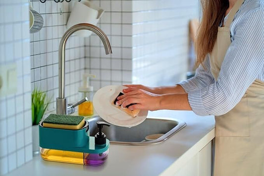 3-in-1 Soap Pump Dispenser Multicolor | Dish Soap Liquid Dispenser with Sponge Holder for Kitchen Sink Countertop | Kitchen & Bathroom Accessory