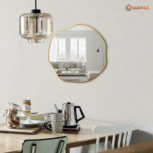 18 x 18 Inch Gold Irregular Wall Mirror – Modern Asymmetrical Design with Plastic Frame, Decorative Wall Mirror for Living Room, Bathroom, Bedroom & Entryway