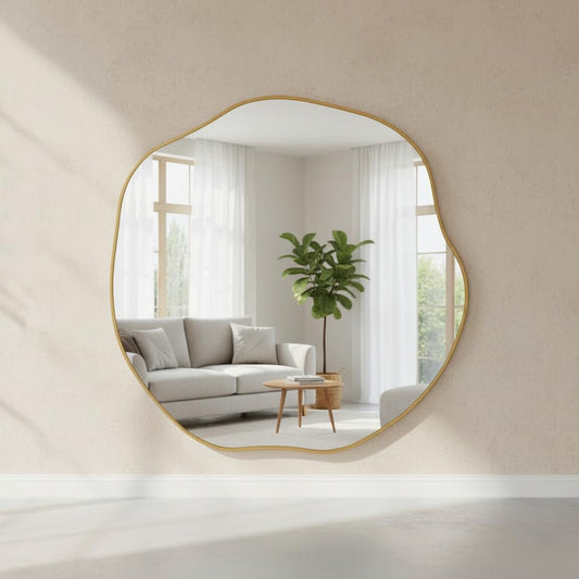 18 x 18 Inch Gold Irregular Wall Mirror – Modern Asymmetrical Design with Plastic Frame, Decorative Wall Mirror for Living Room, Bathroom, Bedroom & Entryway