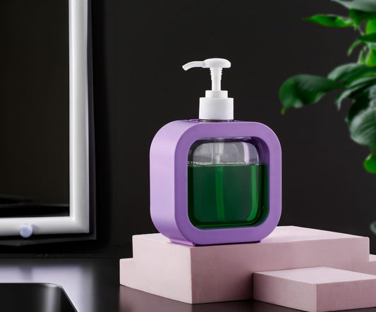 300ML Transparent Liquid Soap Dispenser | Refillable Pump Bottle for Hand Wash Dish Wash Shampoo Conditioner Shower Gel | Bathroom & Kitchen Liquid Dispenser (Purple)