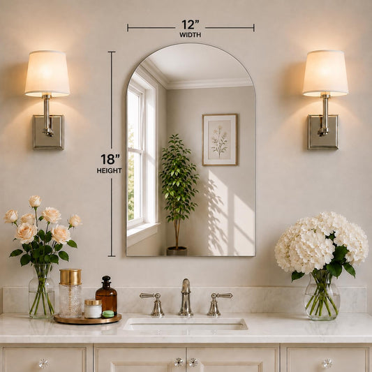 LUPPRA 12 * 18 inch Frameless Arched Wall Mounted Decorative Vanity Wall Mirror