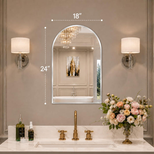 LUPPRA 18 * 24 inch Frameless Arch Wall Mount Decorative Glass Mirror for Bathroom & Living Room
