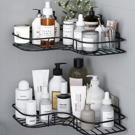 Pack of 2 Wall-Mounted Corner Shelves No Drill MS Metal Wall Shelf Black 8 and 9 Inch Storage Organizer for Bathroom Kitchen Home