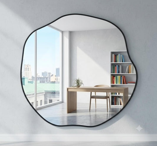 LUPPRA Black Irregular Wall Mirror 18” – Modern Asymmetrical Decorative Mirror for Living Room, Bathroom, Bedroom & Entryway