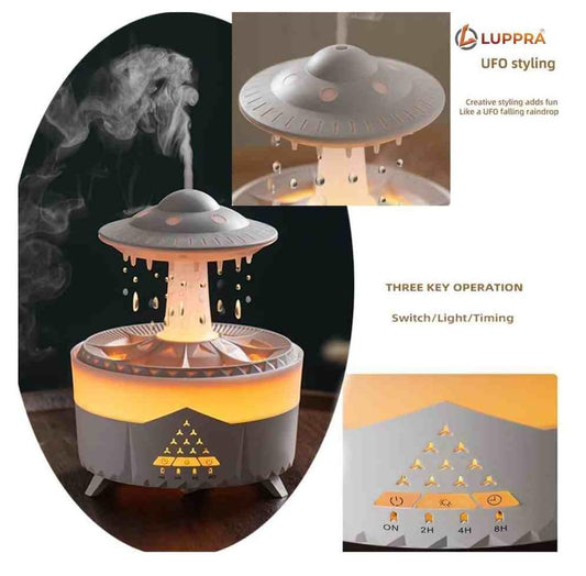 Rain Cloud Humidifier with Water Drip & Mushroom Diffuser Lamp – 7-Color LED Night Light, Remote Control, Timer Function, Rain Sounds for Sleeping, Desk Fountain, US Plug