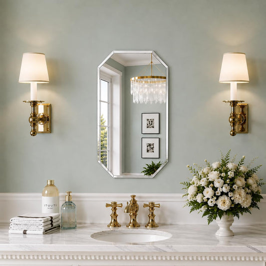LUPPRA 18 * 24 inch Frameless Octagon Wall Mount Beveled Glass Mirror for Bathroom & Living Room