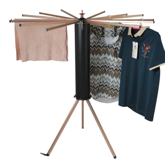 Aluminium Floor Cloth Dryer Stand, Foldable Clothes Drying Rack with 16 Rods, 360° Rotating Arms, Aluminium Indoor Outdoor Laundry Stand 1 Tier (Black)