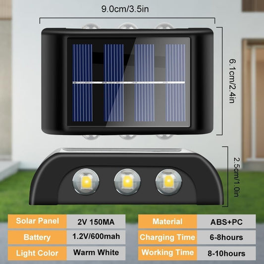 Solar 6 LED Up & Down Wall Light – IP65 Waterproof Dual Direction Outdoor Sensor Lamp for Garden, Porch & Patio (Pack of 2)