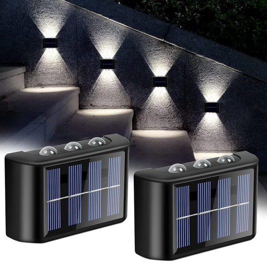 Solar 6 LED Up & Down Wall Light – IP65 Waterproof Dual Direction Outdoor Sensor Lamp for Garden, Porch & Patio (Pack of 2)