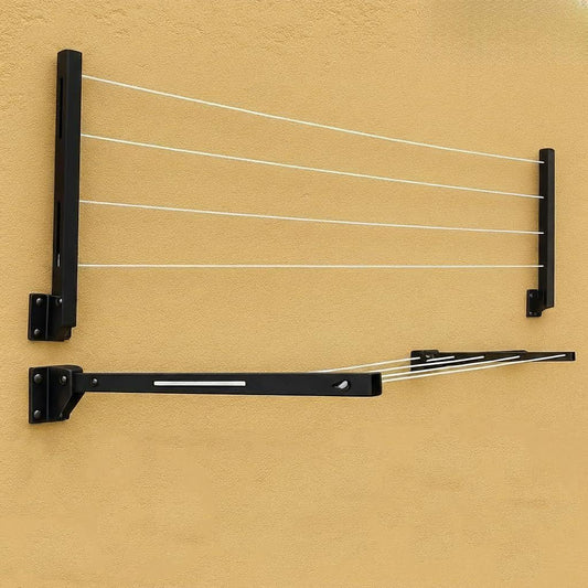 Steel Wall Cloth Dryer Stand, Metal Foldable Wall Mount Cloth Drying Stand with 30 Feet Rope, Wall Hanging 4 Tier for Balcony & Bathroom