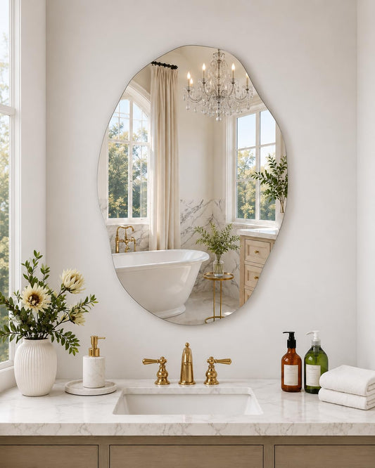 LUPPRA 12 * 18 inch Frameless Irregular Wall Mounted Decorative Vanity Mirror for Bathroom, Washbasin & Living Room