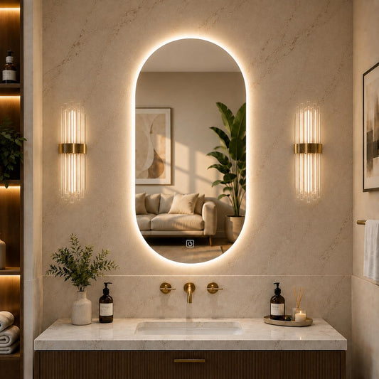 Frameless Oval Wall Mount LED Bathroom Vanity Mirror | 16x24 inch Lighted Bathroom Mirror with Lights, 3 Color Dimmable+Backlit, for Bathroom, Vanity,