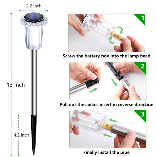 Solar Pathway Lights Outdoor 6 Pack LED Waterproof Stainless Steel Garden Stake Lights for Pathway, Walkway, Driveway, Yard & Patio