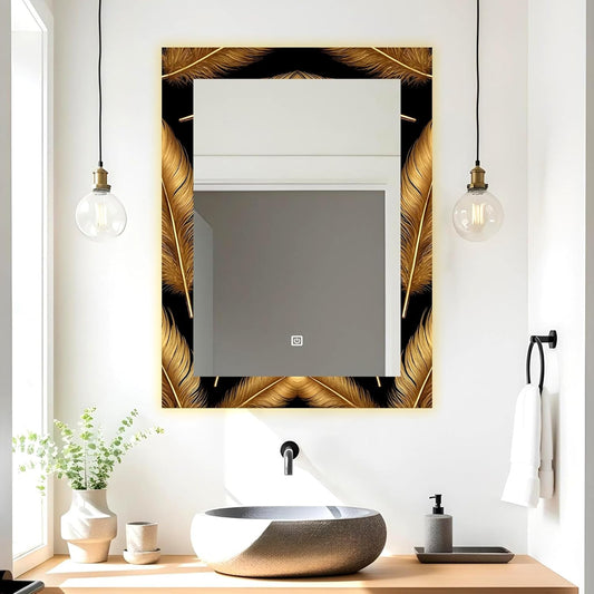 LUPPRA Rectangle 18×24 inch LED Touch Sensor Mirror with UV‑Printed Design and 3 Light Tones (Warm, White, Natural).