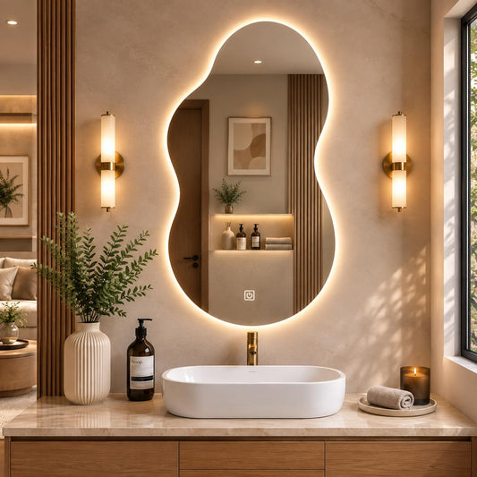 LUPPRA 16 * 24 Irregular Asymmetrical Cloud Wall Mount LED Bathroom Vanity Mirror, 3 Colors & Dimmable Backlight