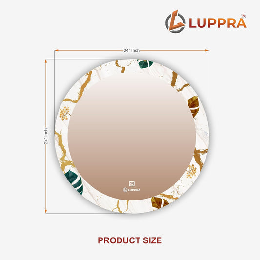 LUPPRA Glass Round 24X24 Inch Decorative Art Unique UV Printed Mirror 3-Color Light (Warm, White, Natural) | Mirror Light, Wash Basin Wall, Fancy Washbasin...