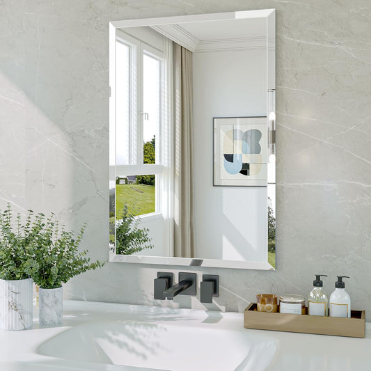 LUPPRA 18x24 Inch Rectangle Mirror for Wall – 5 mm Beveled Edge Frameless Mirror for Home & Bathroom Decor.