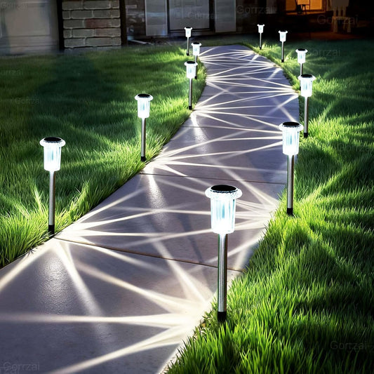 Solar Pathway Lights Outdoor 6 Pack LED Waterproof Stainless Steel Garden Stake Lights for Pathway, Walkway, Driveway, Yard & Patio