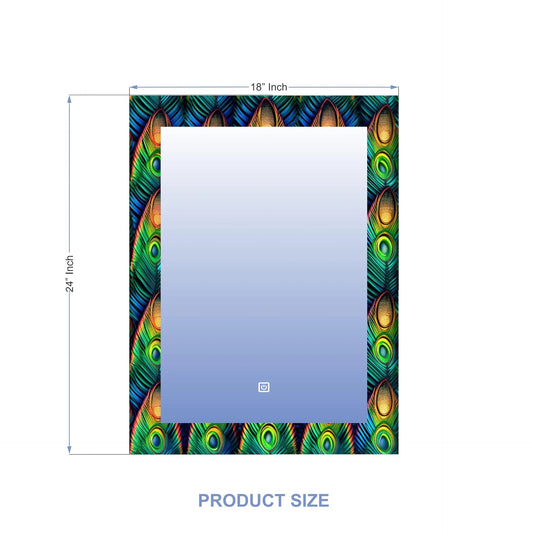 LUPPRA 18x24 Smart LED Mirror – Rectangular Glass, UV Print Design, Touch Sensor, 3 Light Modes (Warm, White, Natural).