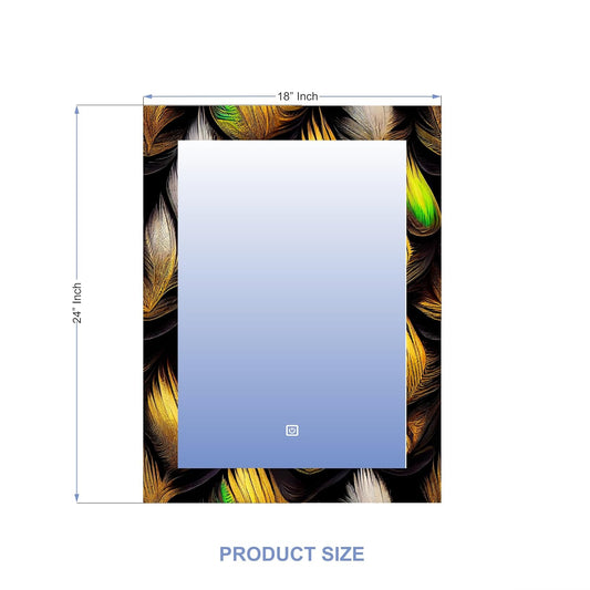 LUPPRA Rectangle LED Touch Sensor Mirror with UV Printed Design – 3 Light Tones (Warm, White, Natural White) 18×24 Inch.