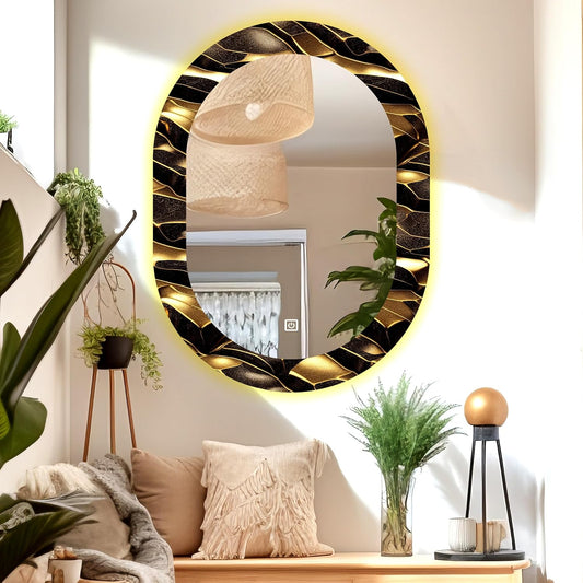 LUPPRA 17.5x23.5 Inch LED Touch Sensor Mirror with UV Printed Design – 3 Light Tones (Warm, White, Natural White).