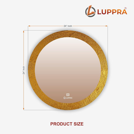 LUPPRA Glass Round Unique UV Printed Design led Mirror 3 Led Lights(Warm,White,Natural White,Size 24X24 Inch).