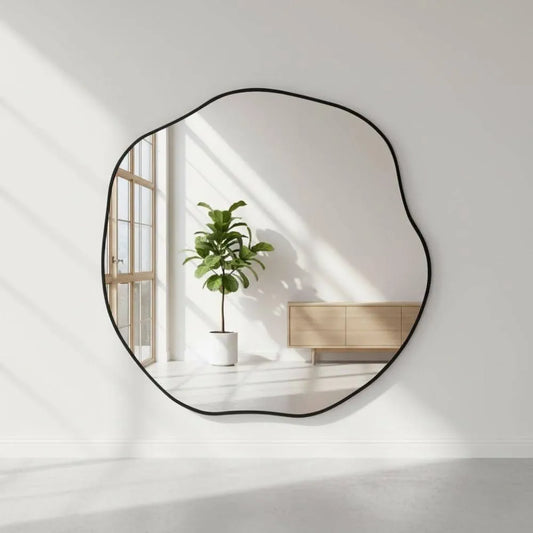 LUPPRA Black Irregular Wall Mirror 18” – Modern Asymmetrical Decorative Mirror for Living Room, Bathroom, Bedroom & Entryway