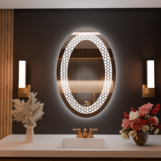 LUPPRA 18x24 Inch Oval LED Wall Mirror with Smart Touch Sensor, 3 Color Adjustable Lighting (Warm, Natural, White) – Modern Wall-Mounted Smart Mirror for Bathroom, Bedroom & Living Room (Oval 5)
