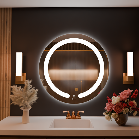 LUPPRA Round LED Wall Mirror - Decorative Interior Decor Mirror for Bathroom Makeup Room and Wash Basin Mirror 3 LED Lights (Warm,White,Natural White) Size 24x24 Inch (RD4-4)