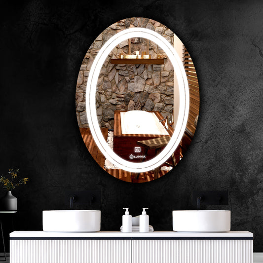 LUPPRA Oval LED Bathroom Mirror with 3 Lighting Options (Warm, White, Natural White) - Stylish Illumination for Your Wash Basin(24 X24 INCH) RD10-3
