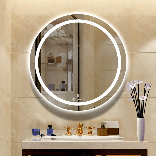 LUPPRA Round 24x24 Inch Wall-Mounted LED Mirror with Smart Sensor and 3-Color Light (Warm, White, Natural) | Mirror Light, Wash Basin Wall and Fancy Washbasin Mirror,Smart LED Design