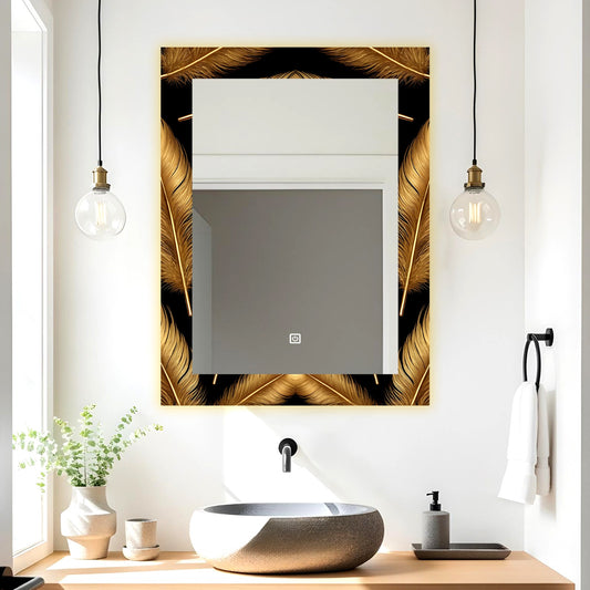 LUPPRA Rectangle 18×24?inch LED Touch Sensor Mirror with UV?Printed Design and 3 Light Tones (Warm, White, Natural).