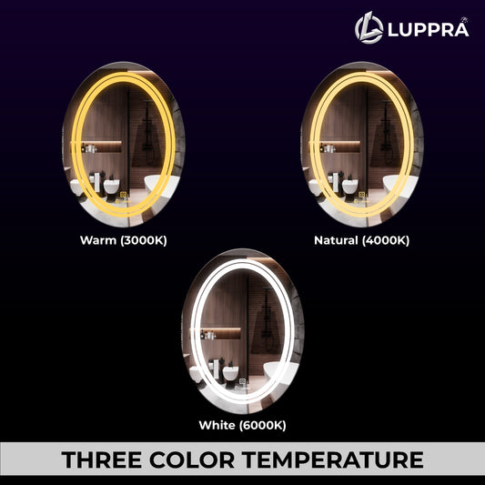 LUPPRA 18x24 Inch Oval Wall-Mounted LED Mirror with Smart Sensor and 3-Color Light Sensor (Warm, White, Natural) | Bathroom LED Lights, Wash Basin Wall Mirror, Fancy Washbasin Mirror.