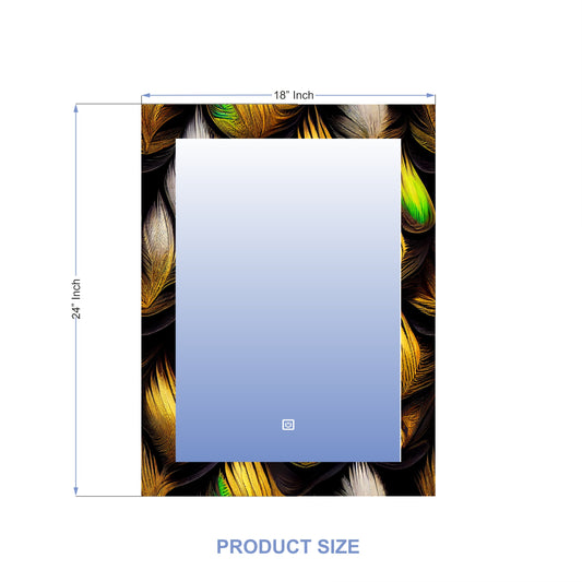 LUPPRA Rectangle LED Touch Sensor Mirror with UV Printed Design – 3 Light Tones (Warm, White, Natural White) 18×24 Inch.